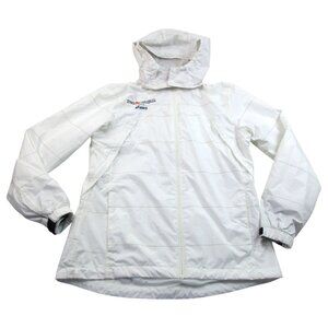 Asics New York City Marathon Jacket Womens 12 White Windbreaker Hooded Full Zip‎